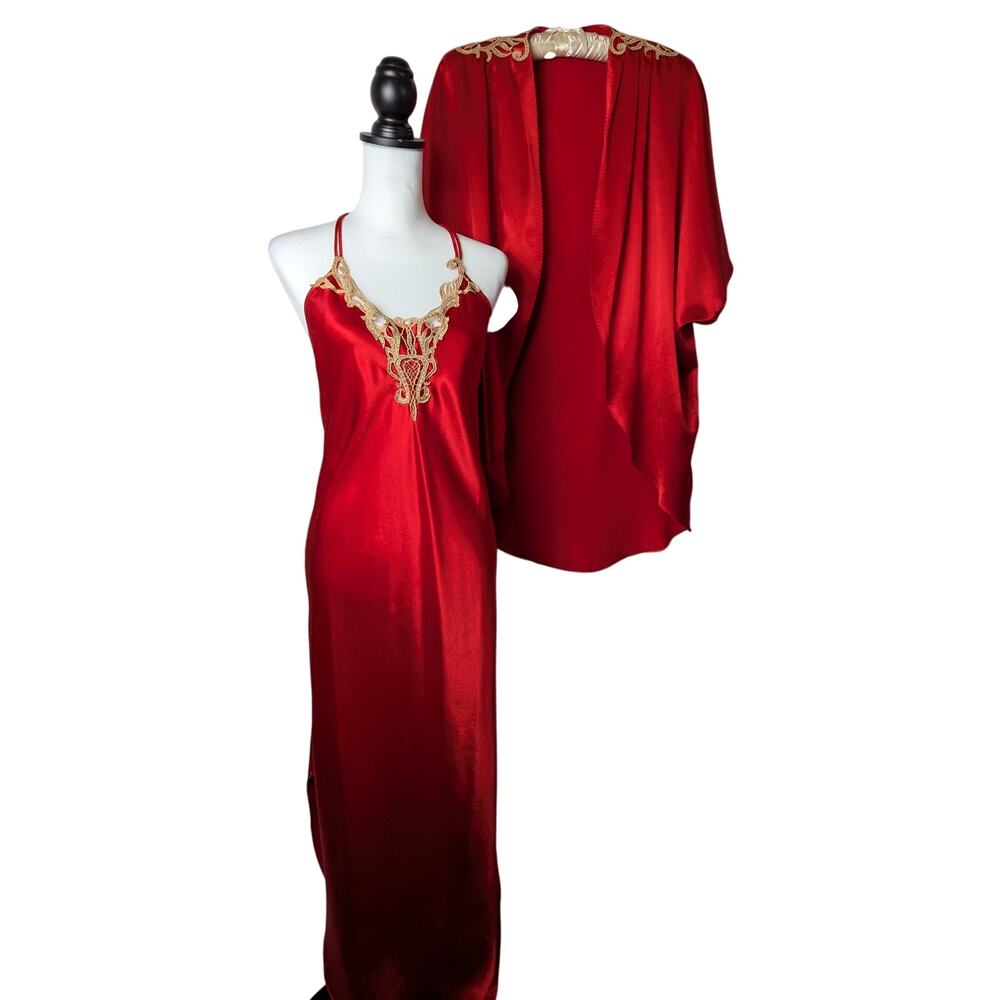 Vintage California Dynasty  80's Peinoir set Hollywood Glam embroidered lace VGC